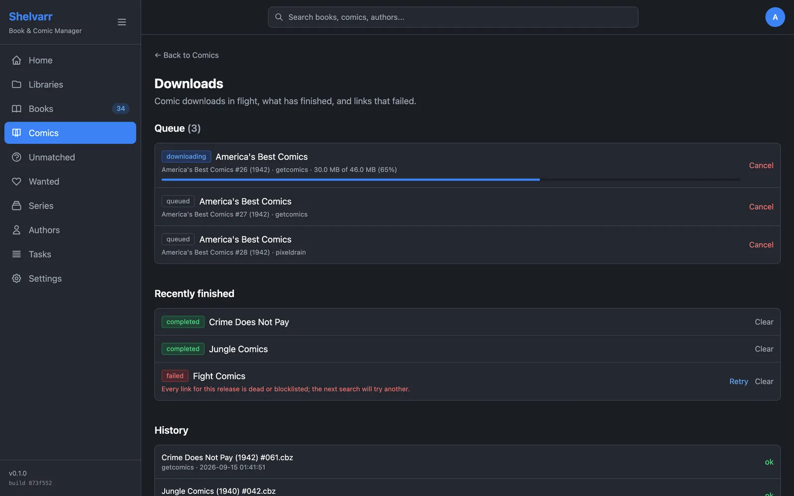The comic download queue