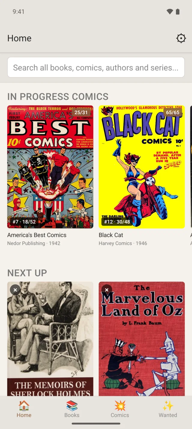 Stackarr's home screen, with comics in progress
